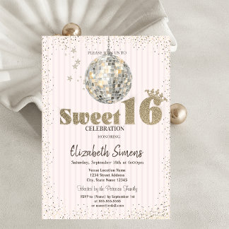 Retro Disco-Kugel gestreift Sweet 16 Einladung