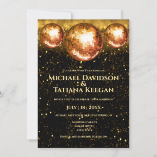 retro Disco-Kugeln schwarz gold glänzt Hochzeit  Einladung