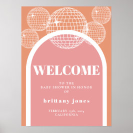 Retro Disco Pink und Orange Groovy Babydusche Poster