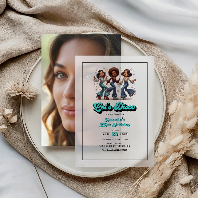 Retro Disco Queens Birthday Party Foto (Retro Disco Queens Birthday Party Photo Vellum Invitations)