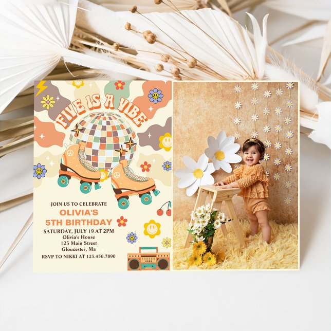 Retro Disco Roller Skate 5. Geburtstag Foto Einladung (Von Creator hochgeladen)