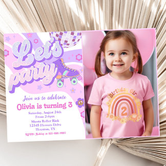 Retro Disco Roller Skate Let's Party 3. Geburtstag Einladung