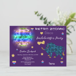 Retro Disco Taurus Zodiac Sign Bachelorette Einladung