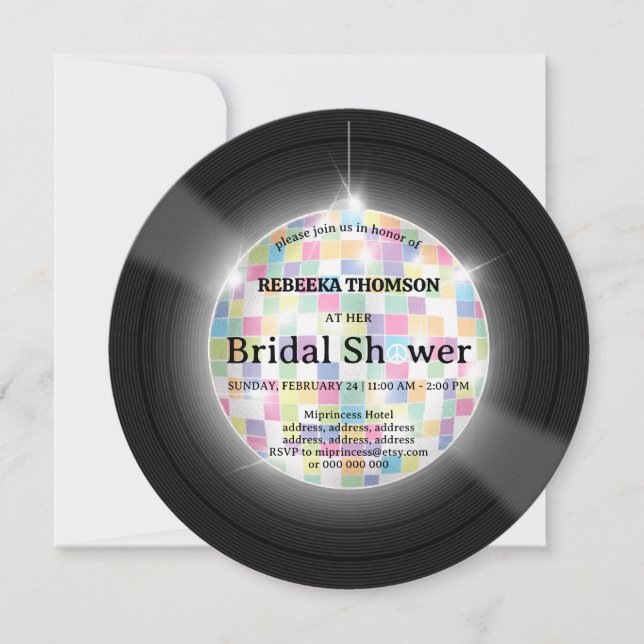 Retro disco Vinyl Record Bridal Shower Invitation (Devant)
