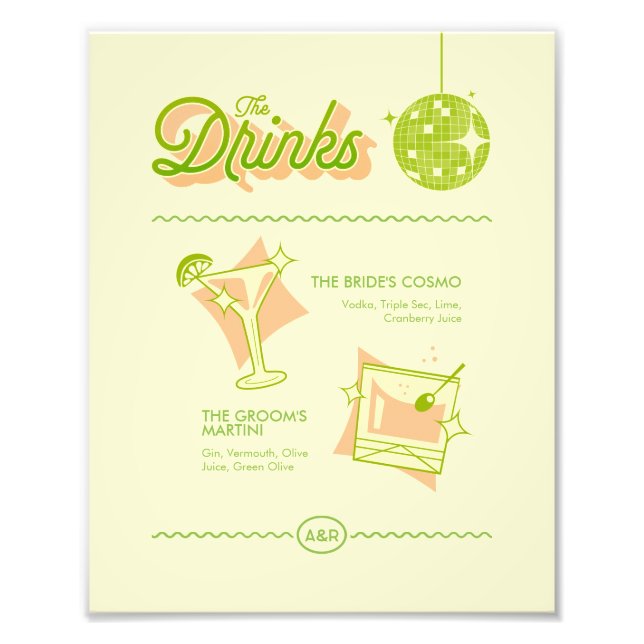 Retro Disco Wedding Bar Menu Fotodruck (Vorne)