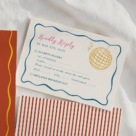 Retro Disco Wedding RSVP Karte