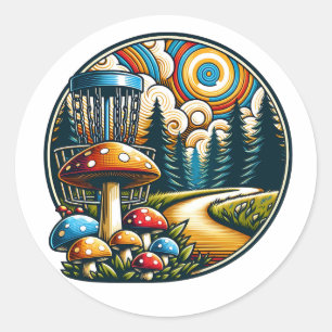 Retro Disk Golf Psychedelic Ai Art Runder Aufkleber