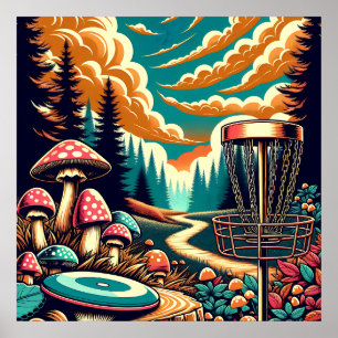 Retro Disk Golf Psychedelic Art Poster