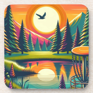 Retro Disk Golf Sunset and Trees Getränkeuntersetzer