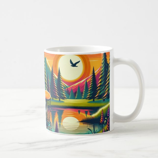 Retro Disk Golf Sunset and Trees Kaffeetasse (Rechts)