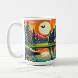 Retro Disk Golf Sunset and Trees Kaffeetasse