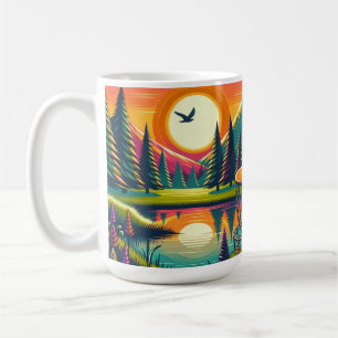 Retro Disk Golf Sunset and Trees Kaffeetasse