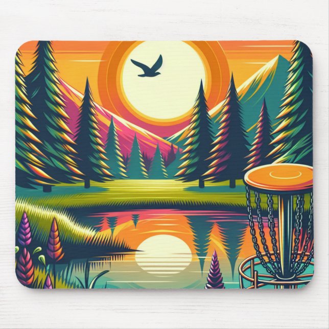 Retro Disk Golf Sunset and Trees Mousepad (Vorne)
