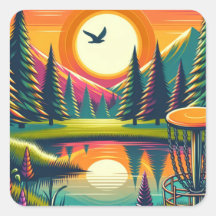 Retro Disk Golf Sunset and Trees
