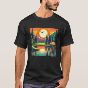 Retro Disk Golf Sunset and Trees T-Shirt