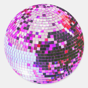 Retro-Diskokugel Glitter Glanz rosa Geburtstag Runder Aufkleber