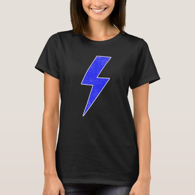 Retro Distressed BLUE & WHITE Lightning Bolt T-Shirt (Vorderseite)