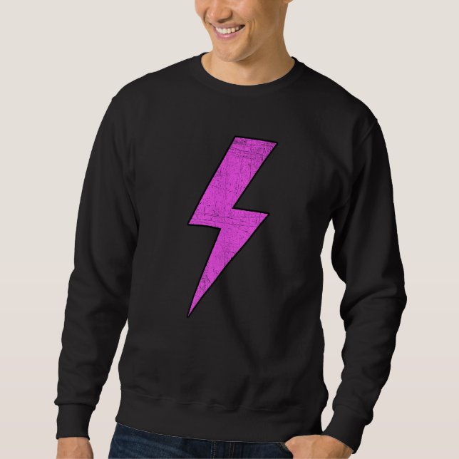 Retro Distressed Front & Back PINK Lightning Bolt  Sweatshirt (Vorderseite)