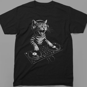 Retro-DJ-Katze kratzt Vinyl T-Shirt