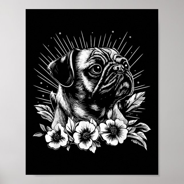 Retro Dog Mops Lover Tattoo Style Poster (Vorne)