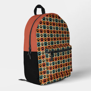 Retro Dog Paw Print Checkered Muster Bedruckter Rucksack