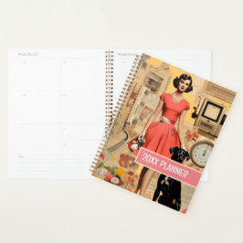 Retro Dog und Lady abstrakt Collage Scrapbooking Planer
