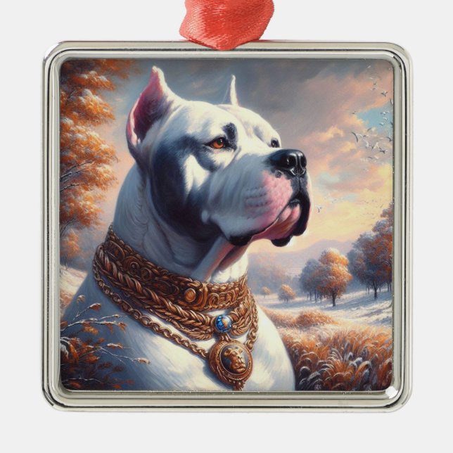 Retro Dogo Argentino Malerei Ornament Aus Metall (Vorne)