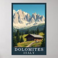 Retro Dolomiten Italien Berg Alpenhütte Kunst