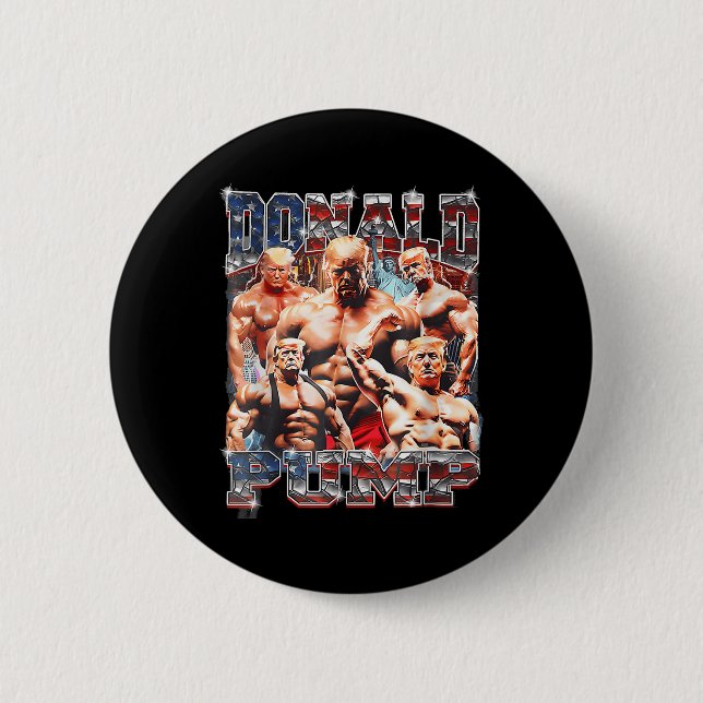 Retro Donald Pump Gym Collage Foto Meme Funny Button (Vorderseite)