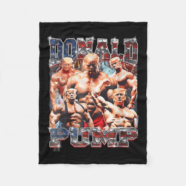 Retro Donald Pump Gym Collage Foto Meme Funny Fleecedecke (Vorderseite)