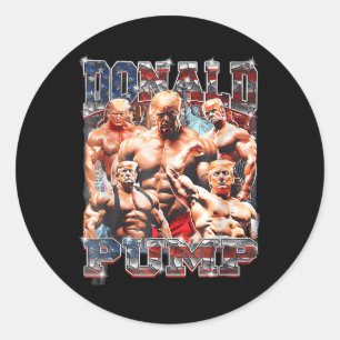 Retro Donald Pump Gym Collage Foto Meme Funny Runder Aufkleber
