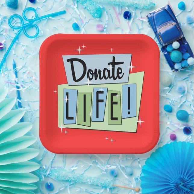 Retro Donate Life - Vintages Zeichen - Sternexplos Pappteller (Party)