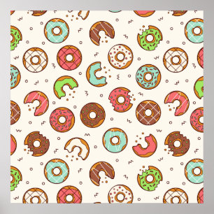 Retro-Donut-Muster im süßen, bunten Stil Poster