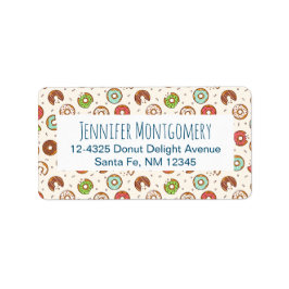 Retro Donut Muster Niedlicher Farbstil Adressaufkleber