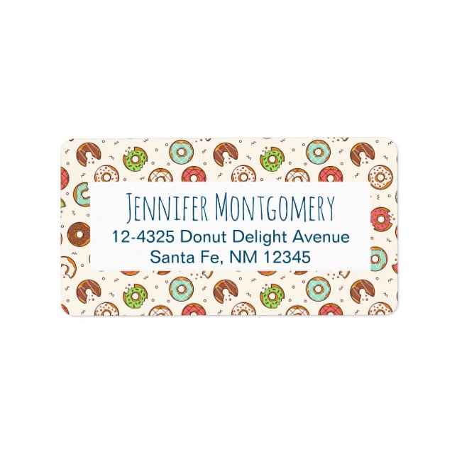 Retro Donut Muster Niedlicher Farbstil Adressaufkleber (Vorne)