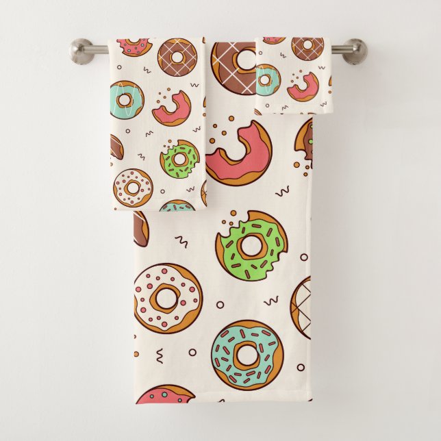 Retro Donut Muster Niedlicher Farbstil Badhandtuch Set (Insitu)