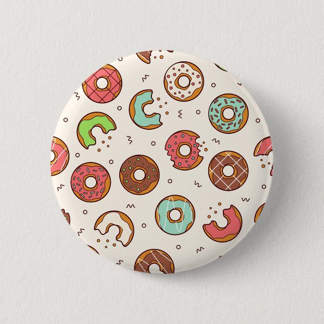 Retro Donut Muster Niedlicher Farbstil Button (Vorderseite)