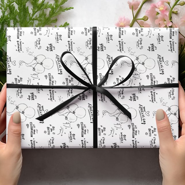 Retro Doodle Modern Balloon Happy Birthday Geschenkpapier (Von Creator hochgeladen)