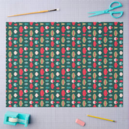 Retro Doodle Ornaments in Red Green Pink Gold Seidenpapier