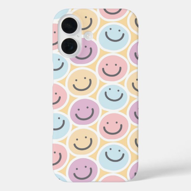 Retro Doodle Smile Emoji iPhone 16 Hülle (Rückseite)