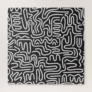 Retro Doodle Wavy Lines: Monochrom
