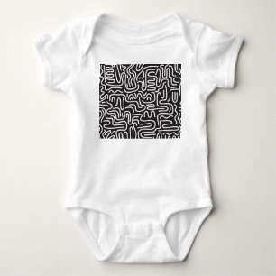 Retro Doodle Wavy Lines: Monochrom Baby Strampler