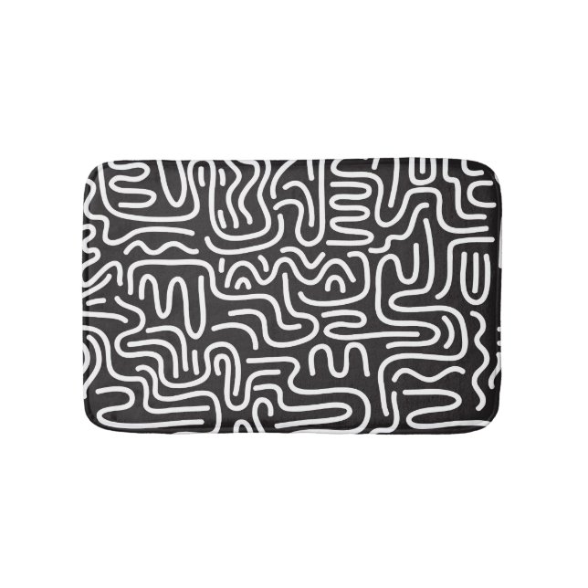 Retro Doodle Wavy Lines: Monochrom Badematte (Vorderseite)