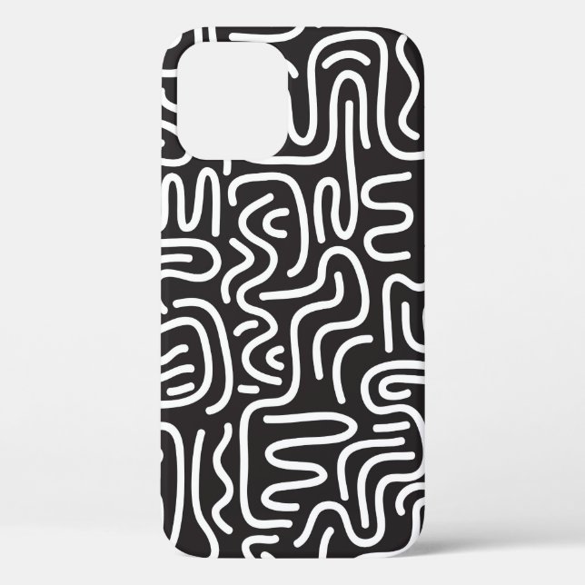 Retro Doodle Wavy Lines: Monochrom Case-Mate iPhone Hülle (Rückseite)