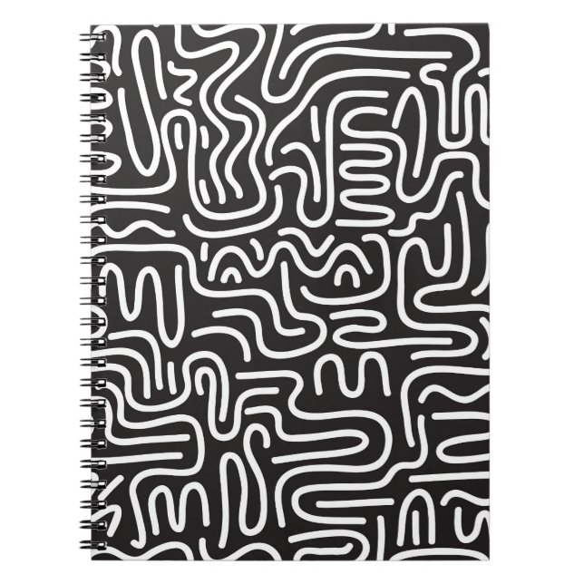 Retro Doodle Wavy Lines: Monochrom Notizblock (Vorderseite)