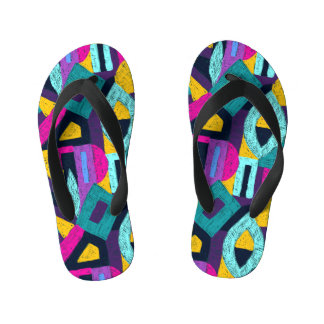 Retro Doodles: geometrische Pop Kunst. Kinderbadesandalen