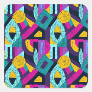 Retro Doodles: geometrische Pop Kunst. Quadratischer Aufkleber