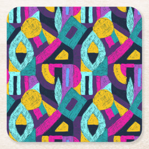 Retro Doodles: geometrische Pop Kunst. Rechteckiger Pappuntersetzer