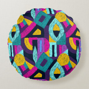 Retro Doodles: geometrische Pop Kunst. Rundes Kissen