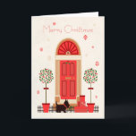 Retro Doorway mit Black Terrier Dog für Weihnachte Feiertagskarte<br><div class="desc">Retro Blick Tür mit heiligen Bäumen und schwarzem Terrier Hund für diese trendige und niedliche Weihnachtskarte. Design © 2015 Julia Bryant.</div>